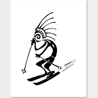 Kokopelli skier black Posters and Art